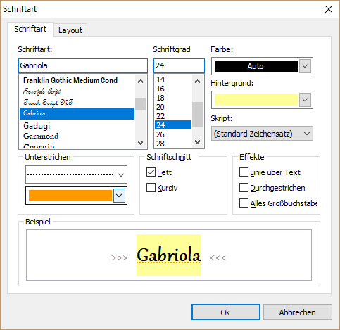 Schriftart-Dialogfeld (Windows)