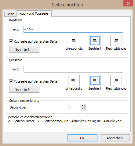 Seite einrichten: Kopf- und Fu&szlig;zeilen