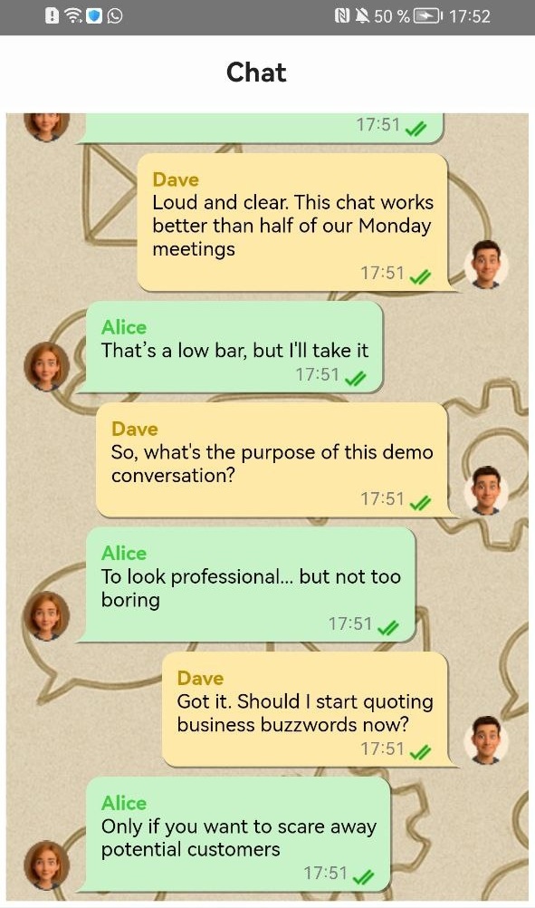 Chat-Demo. Entwickelt in Delphi für Android mit TRVChat..